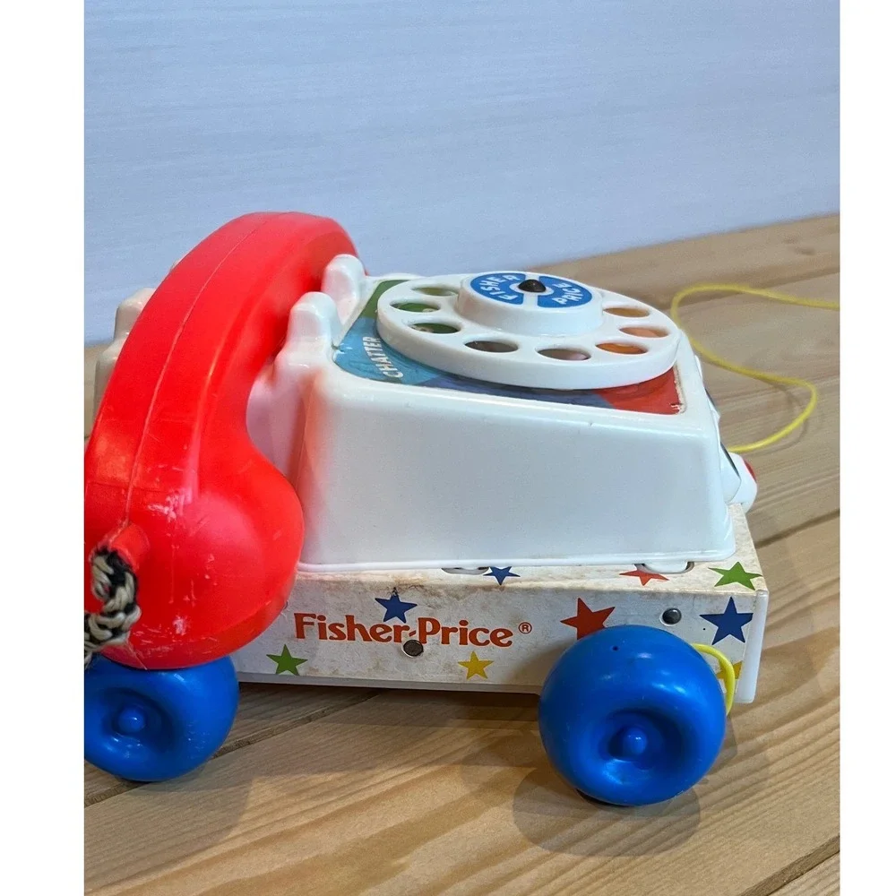 Vintage Fisher Price Chatter phone 747 Pull‎ Toy 1985 Rotary Dial Rolling Eyes